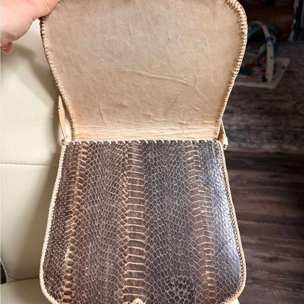 Brown Genuine Leather Python Crossbody Bag - image 4